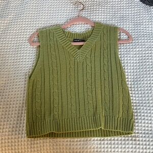 SHEIN Olive V-Neck Cable Knit Sweater Vest